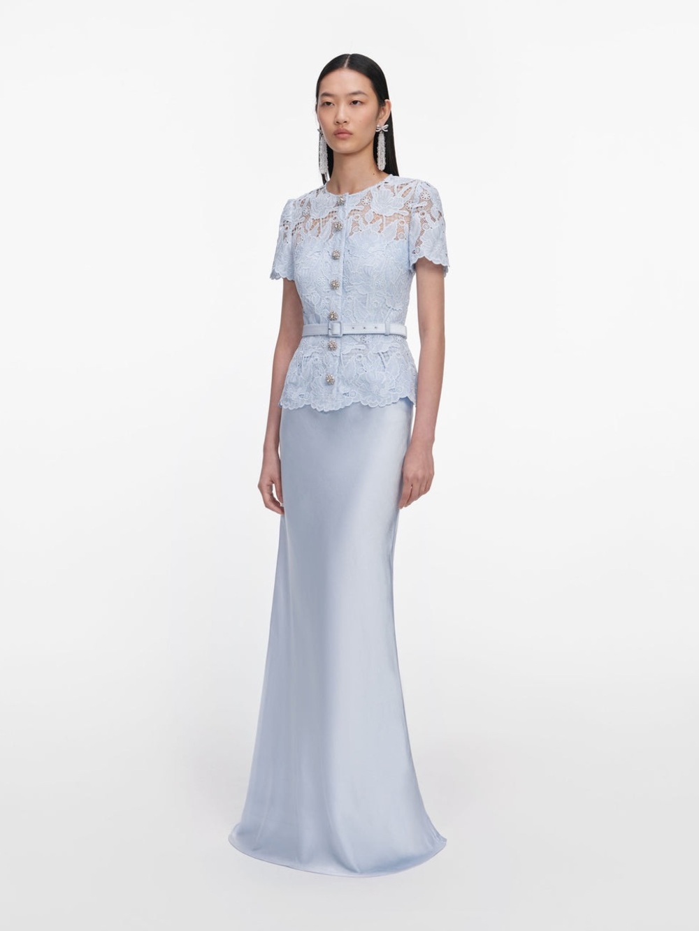 Self-Portrait Blue Lace Satin Maxi Dress